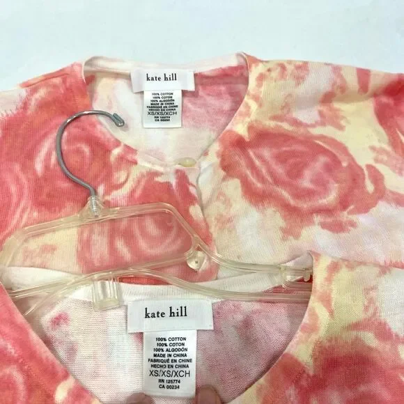 Kate Hill 2 pieces cardigan and sleeveless tie dye top set size XS 100% cotton - Picture 6 of 12